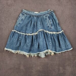 Rachel Comey Denim Crinoline Skirt Womens‎ Size 2 Blue Tiered Raw Hem Boho NWT